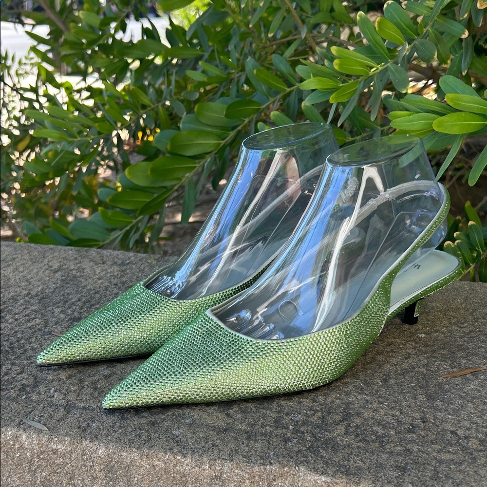 SIZE 39 / ZARA / Lime Rhinestone Kitten Heels